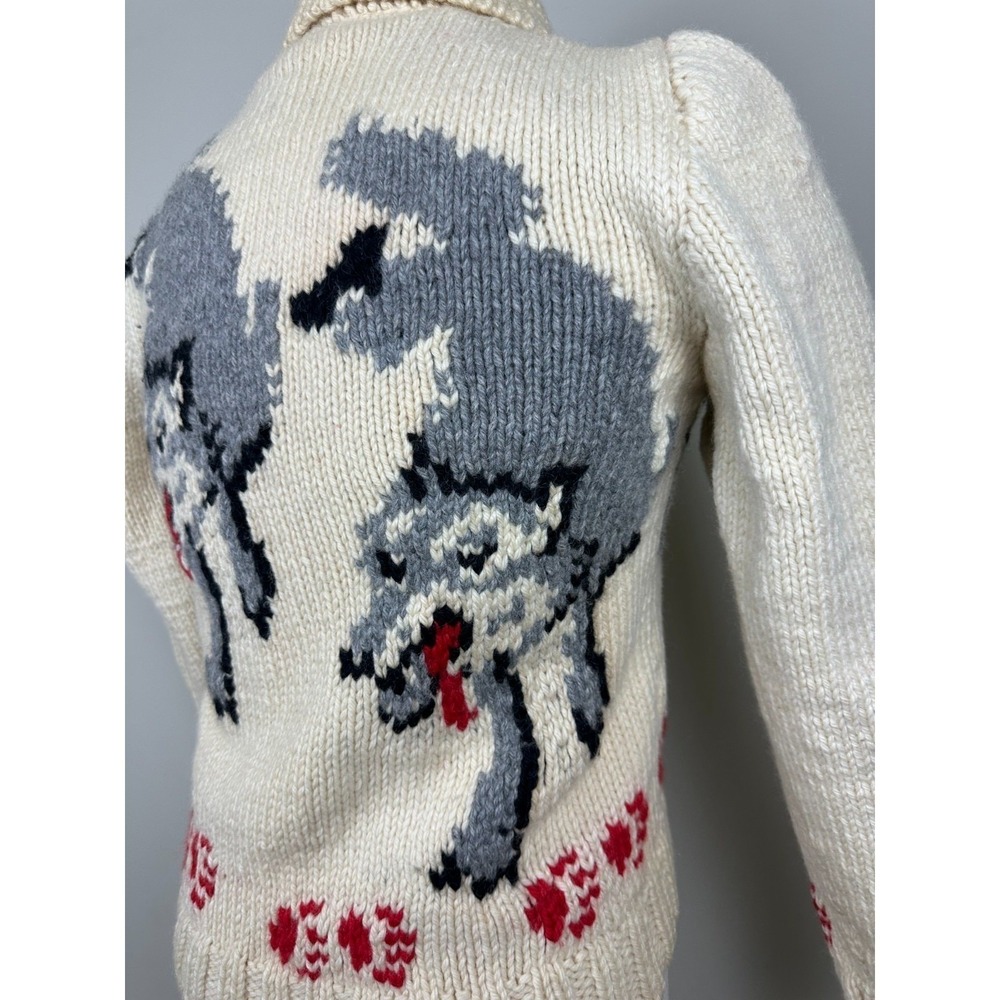 RARE Vintage 1950s Wolf Mary Maxim Cowichan Sweater Wool 100% Large - Picture 12 of 16
